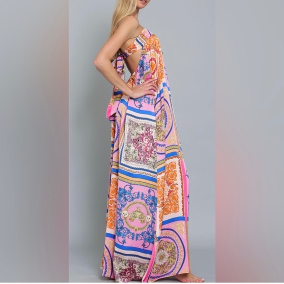 Multicolor Tube Tie Back Chest Elastic Waisted Jumpsuit - Picture 4 of 10